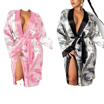 2021 Designer d&#39;été en vrac sexy femmes robe Lingerie Luxury Longue Bath Femme Money Robe Silk Satin Robe